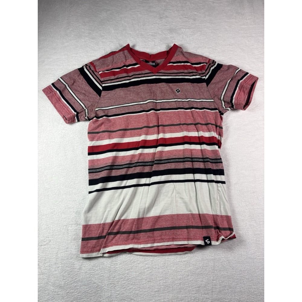 Vintage Southpole Men T-Shirt Size Large Black - Red & White Striped V-Neck Y2K